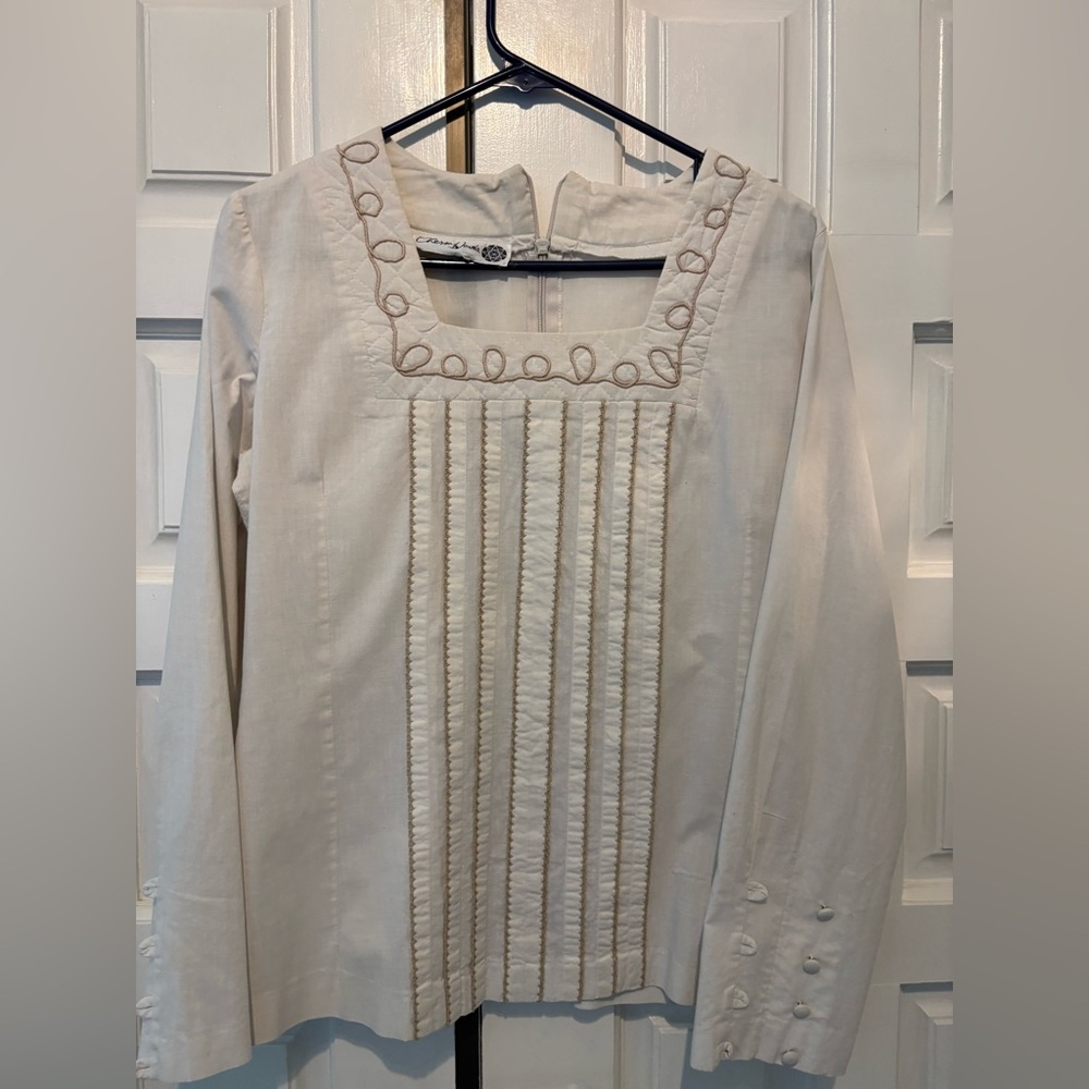 Cream Long-Sleeve Women's Tunic Top with Pintuck Detail